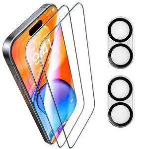 for iPhone 16 Screen Protector 2 Pack + 2 Camera Lens Protector 9H+ Hardness Military Grade Tempered Glass Shatterproof, Anti-Scratch Clear Glass Full Coverage, Easy Installation for iPhone 16 Screen Protector 2 Pack + 2 Camera Lens Protector 9H+ Hardness Military Grade Tempered Glass Shatterproof, Anti-Scratch Clear Glass Full Coverage, Easy Installation