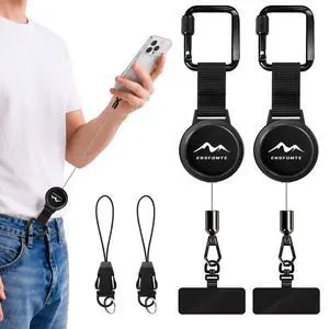 Anti-Theft Phone Tether, Phone Lanyard Retractable Steel Line & Locking Carabiner, Phone Strap Metal Tether Tab for Climbing Fishing Skiing Hiking, Black (2 Pack) Anti-Theft Phone Tether, Phone Lanyard Retractable Steel Line & Locking Carabiner, Phone Strap Metal Tether Tab for Climbing Fishing Skiing Hiking, Black (2 Pack)