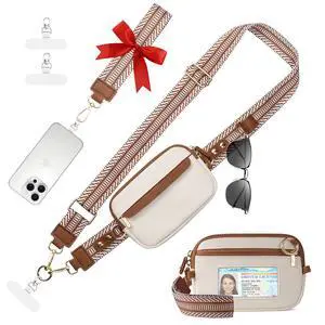 Clip and Go Strap for Phone with Wallet Crossbody Phone Lanyard Adjustable and Anti-Theft Leather Purse with RFID Zipper Pouch for Travel Daily Life. Medium White-Brown Clip and Go Strap for Phone with Wallet Crossbody Phone Lanyard Adjustable and Anti-Theft Leather Purse with RFID Zipper Pouch for Travel Daily Life. Medium White-Brown