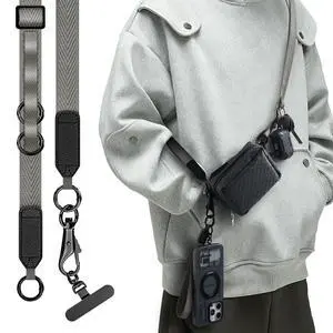 Phone Lanyard Crossbody, Clip and Go Phone Strap Crossbody, Adjustable Cell Phone Strap with Detachable Pouch for All Smartphones, Grey Phone Lanyard Crossbody, Clip and Go Phone Strap Crossbody, Adjustable Cell Phone Strap with Detachable Pouch for All Smartphones, Grey