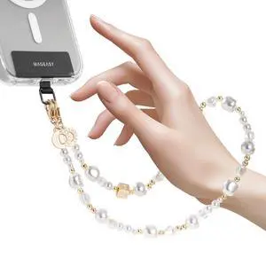 Phone Charm for Women - Cell Phone Wrist Strap with Teather Tab, Designed for iPhone & Android Phones, Keychain, Camera - Pearl Series, White Pearl with Lobster Hooks (Double Hooks) Phone Charm for Women - Cell Phone Wrist Strap with Teather Tab, Designed for iPhone & Android Phones, Keychain, Camera - Pearl Series, White Pearl with Lobster Hooks (Double Hooks)