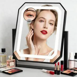 Lighted Makeup Mirror, 3 Colors for Precise Application, Touch Control Brightness Adjustment for Easy Use, with a Detachable 10x Magnifying Mirror, 13.4 x 12 Hollywood Vanity Mirror for Plug-in Use Lighted Makeup Mirror, 3 Colors for Precise Application, Touch Control Brightness Adjustment for Easy Use, with a Detachable 10x Magnifying Mirror, 13.4 x 12 Hollywood Vanity Mirror for Plug-in Use