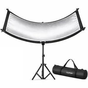 Curved Reflector, 71x24 Clamshell Light Reflector Kit with 4-in-1 Fabric (Silver/Gold/White/Black) & 28" Desktop Light Stand, Storage Bag, U-Shape Arclight for Portrait, Studio Photography Curved Reflector, 71x24 Clamshell Light Reflector Kit with 4-in-1 Fabric (Silver/Gold/White/Black) & 28" Desktop Light Stand, Storage Bag, U-Shape Arclight for Portrait, Studio Photography