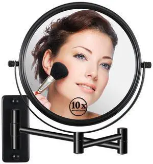 8" Wall Mounted Makeup Mirror with 1X 10X Magnification, Matte Black 8" Wall Mounted Makeup Mirror with 1X 10X Magnification, Matte Black