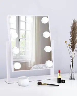 Lighted Makeup Mirror, White Vanity Mirror with Lights,9 LED Bulbs Lighted Makeup Mirror, White Vanity Mirror with Lights,9 LED Bulbs