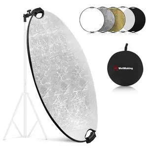 32 Inch (80cm) Reflector Photography, Collapsible Light Reflector with Bag & tilt Adapter, 5 in 1 Handle Reflector for Studio & Outdoor Lighting -Translucent, Silver, Gold, White and Black 32 Inch (80cm) Reflector Photography, Collapsible Light Reflector with Bag & tilt Adapter, 5 in 1 Handle Reflector for Studio & Outdoor Lighting -Translucent, Silver, Gold, White and Black