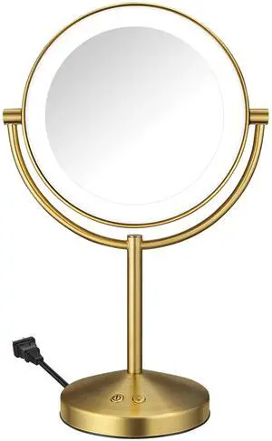LED Vanity Mirror, Double-Sided, 10x Maginification, Brushed Brass LED Vanity Mirror, Double-Sided, 10x Maginification, Brushed Brass