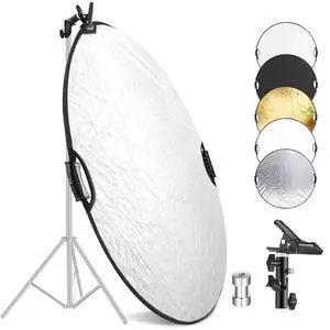 32"/80cm 5 in 1 Light Reflector with Clamp & Hand Grips, Polyester Multi Disc Photography Diffuser, Translucent/Silver/Gold/White/Black, 3/8" Thread, for Studio Outdoor Lighting, RF-80II 32"/80cm 5 in 1 Light Reflector with Clamp & Hand Grips, Polyester Multi Disc Photography Diffuser, Translucent/Silver/Gold/White/Black, 3/8" Thread, for Studio Outdoor Lighting, RF-80II