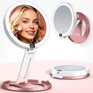 Travel Mirror with Lights, Foldable Double-Sided 10X/1X Magnifying Mirror, Rechargeable & Portable Lighted Makeup Mirror for Beauty, 3 Color Lighting, Dimmable Touch Screen, Smart Display Travel Mirror with Lights, Foldable Double-Sided 10X/1X Magnifying Mirror, Rechargeable & Portable Lighted Makeup Mirror for Beauty, 3 Color Lighting, Dimmable Touch Screen, Smart Display