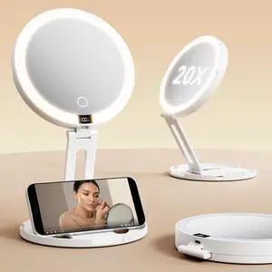 Travel Makeup Mirror with Lights (Gen 3) - 20X/1X Dual Sided Magnifying Mirror - 3 Color Lighting, CRI 95+, Rechargeable - Portable Mirror for Desk & Travel Travel Makeup Mirror with Lights (Gen 3) - 20X/1X Dual Sided Magnifying Mirror - 3 Color Lighting, CRI 95+, Rechargeable - Portable Mirror for Desk & Travel