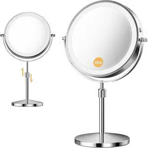 9 Inch Double-Sided Makeup Mirror, 1X/30X, 3 LED Lights, 5000mAh 9 Inch Double-Sided Makeup Mirror, 1X/30X, 3 LED Lights, 5000mAh