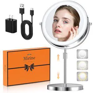 Professional 9" Lighted Makeup Mirror with Magnification, 1X/20X Double-Sided Vanity Mirror, 3600 Lux Ultra-Bright 80 LED, 5000mAh Rechargeable, 3 Color Mode, Stepless Dimming, Chrome Finish, Gift Box Professional 9" Lighted Makeup Mirror with Magnification, 1X/20X Double-Sided Vanity Mirror, 3600 Lux Ultra-Bright 80 LED, 5000mAh Rechargeable, 3 Color Mode, Stepless Dimming, Chrome Finish, Gift Box