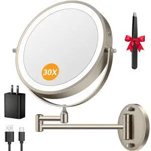 9 5000mAh 1X/30X Wall Mounted Lighted Magnifying Makeup Mirror 9 5000mAh 1X/30X Wall Mounted Lighted Magnifying Makeup Mirror
