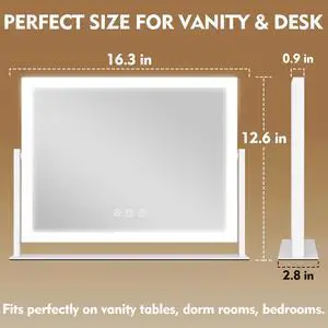 Lighted Makeup Mirror 16.3"x12.6", Hollywood Vanity Mirror with 10X Magnifier, 3 Color LED Lighting Modes, Smart Touch Control & 360° Rotation, Tabletop Makeup Mirror (White, Gift Ready) Lighted Makeup Mirror 16.3"x12.6", Hollywood Vanity Mirror with 10X Magnifier, 3 Color LED Lighting Modes, Smart Touch Control & 360° Rotation, Tabletop Makeup Mirror (White, Gift Ready)