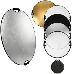32" (80cm) 5-in-1 Collapsible Light Reflector & Diffuser - Translucent, Silver, Gold, White, Black, Multi Disc Photography Reflector for Studio Outdoor Photography 32" (80cm) 5-in-1 Collapsible Light Reflector & Diffuser - Translucent, Silver, Gold, White, Black, Multi Disc Photography Reflector for Studio Outdoor Photography