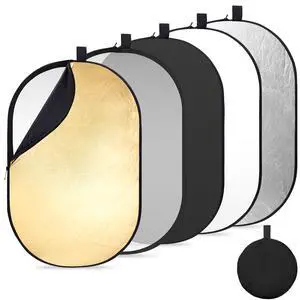 24" x36(60x90cm) 5-in-1 Oval Foldable Reflector with Carrying Bag, Gold, Silver, Black, White Reflective Fabric and Translucent Soft Fabric for Studio Lighting 24" x36(60x90cm) 5-in-1 Oval Foldable Reflector with Carrying Bag, Gold, Silver, Black, White Reflective Fabric and Translucent Soft Fabric for Studio Lighting