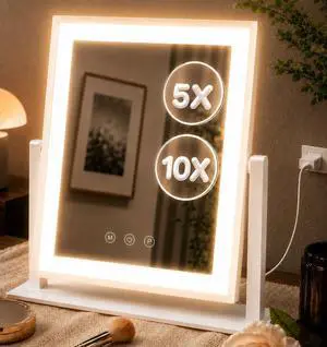 14.1 x 12.1 in Lighted Makeup Mirror, 10X/5X Magnifiers 14.1 x 12.1 in Lighted Makeup Mirror, 10X/5X Magnifiers