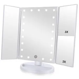 Tri-fold Lighted Vanity Makeup Mirror with 3x/2x Magnification,Light up Mirror for Makeup,Touch Screen 21 LEDs,180° Rotation Countertop Cosmetic Mirror,Gifts for Women Mom Teen Girls Tri-fold Lighted Vanity Makeup Mirror with 3x/2x Magnification,Light up Mirror for Makeup,Touch Screen 21 LEDs,180° Rotation Countertop Cosmetic Mirror,Gifts for Women Mom Teen Girls
