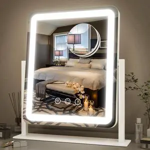 Vanity Mirror with Lights - 15"x12.6" LED Lighted Makeup Mirror, Large Makeup Mirror with Lights, Touch Screen with 3-Color Lighting, Dimmable, for Vanity Desk Tabletop, Bedroom Vanity Mirror with Lights - 15"x12.6" LED Lighted Makeup Mirror, Large Makeup Mirror with Lights, Touch Screen with 3-Color Lighting, Dimmable, for Vanity Desk Tabletop, Bedroom