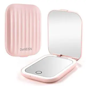 Compact Mirror,1X/10X Magnification LED Travel Small Portable Makeup Mirror with Lights 2-Sided,3 Color Lighting,Adjustable Brightness,Folding Mini Mirror for Purse,Pocket,Handheld,Pink Compact Mirror,1X/10X Magnification LED Travel Small Portable Makeup Mirror with Lights 2-Sided,3 Color Lighting,Adjustable Brightness,Folding Mini Mirror for Purse,Pocket,Handheld,Pink