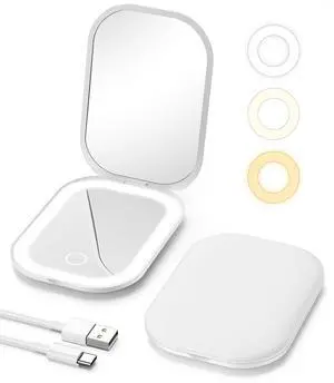 Lighted Travel Makeup Mirror with Light and Magnification 3X, White Lighted Travel Makeup Mirror with Light and Magnification 3X, White