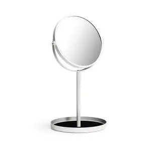 Makeup Mirror Dual Sided Vanity Mirror, 1X and 5X Magnification, 360 Swivel Round Mirror, Tabletop Mounting, No Light, White Makeup Mirror Dual Sided Vanity Mirror, 1X and 5X Magnification, 360 Swivel Round Mirror, Tabletop Mounting, No Light, White