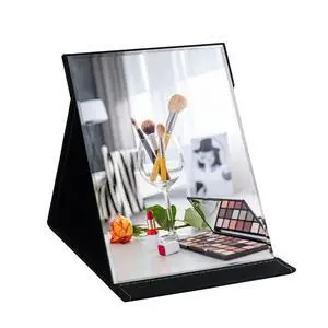 12x9 Inches Extra Large Portable Folding Makeup Mirror, Frameless PU Leather Vanity Mirror with Stand for Desk Table Camping Travel Personal, Black 12x9 Inches Extra Large Portable Folding Makeup Mirror, Frameless PU Leather Vanity Mirror with Stand for Desk Table Camping Travel Personal, Black