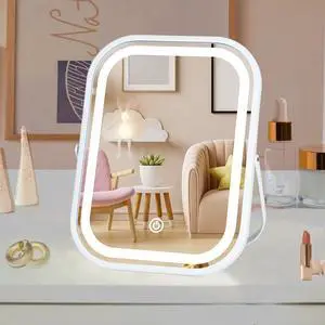 Vanity Mirror with Lights 6x8 Inch, Rechargeable Makeup Mirror for Desk, 3-Color Lighting & Touch Control Tabletop Mirror Lights, Portable Cordless Travel Mirror Vanity Mirror with Lights 6x8 Inch, Rechargeable Makeup Mirror for Desk, 3-Color Lighting & Touch Control Tabletop Mirror Lights, Portable Cordless Travel Mirror