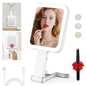 Travel Makeup Mirror with Lights, Double Sided 10X/1X Magnifying Mirror, 3 Color Lighting, Dimmable Touch Screen, 1500mAh Rechargeable, 3 in 1 Mirror Desktop Handhold Hanging (Ivory White, 10.3"x5.2" Travel Makeup Mirror with Lights, Double Sided 10X/1X Magnifying Mirror, 3 Color Lighting, Dimmable Touch Screen, 1500mAh Rechargeable, 3 in 1 Mirror Desktop Handhold Hanging (Ivory White, 10.3"x5.2"