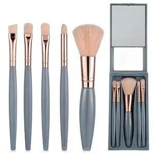 5 Pcs Mini Travel Makeup Brushes Set with Case and Mirror (Blue) 5 Pcs Mini Travel Makeup Brushes Set with Case and Mirror (Blue)