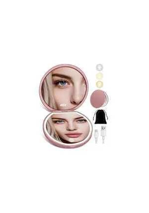 Compact Mirror with Light, Rechargeable 40X Magnifying Mirror with 3 Lighting Modes & Dimmable Brightness, Portable Travel Makeup Mirror; Essentials for Travel, Pocket, Purse Gifts Rose Compact Mirror with Light, Rechargeable 40X Magnifying Mirror with 3 Lighting Modes & Dimmable Brightness, Portable Travel Makeup Mirror; Essentials for Travel, Pocket, Purse Gifts Rose