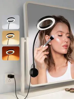 Suction Cup LED Vantiy Lights for Mirror, Flexible Gooseneck Stick on Selfie Ring Light for Makeup Vanity Table & Bathroom Mirror, 3 Color Modes & 10 Brightness, Plug in, Black Suction Cup LED Vantiy Lights for Mirror, Flexible Gooseneck Stick on Selfie Ring Light for Makeup Vanity Table & Bathroom Mirror, 3 Color Modes & 10 Brightness, Plug in, Black