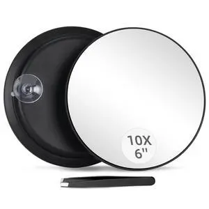 10X Magnifying Mirror with 3 Suction Cups - 6'' Stick on Makeup Mirror with 10X Magnification, Magnified Makeup Mirror Portable Handheld Cosmetic Mirror and Tweezers Set for Travel, Makeup, Bathroom 10X Magnifying Mirror with 3 Suction Cups - 6'' Stick on Makeup Mirror with 10X Magnification, Magnified Makeup Mirror Portable Handheld Cosmetic Mirror and Tweezers Set for Travel, Makeup, Bathroom