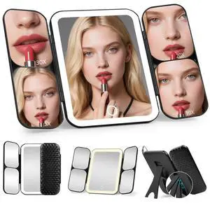 5-in-1 Led Vanity Makeup Mirror,1X Full Face & 5x/10x/20x/30x Times Magnification for Close-up Makeup, Compact Travel Magnifying Mirror with Light, Trifold Mirrors with Stand (Cool Black) 5-in-1 Led Vanity Makeup Mirror,1X Full Face & 5x/10x/20x/30x Times Magnification for Close-up Makeup, Compact Travel Magnifying Mirror with Light, Trifold Mirrors with Stand (Cool Black)
