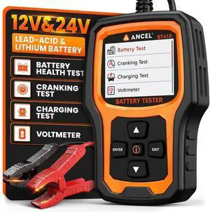 BT410 12V 24V Car Battery Tester for Lead-Acid & Lithium Batteries, 100-2000 CCA Automotive Battery Load Tester Health Cranking Charging System Alternator Test for Motorcycle Car Truck RV Boat BT410 12V 24V Car Battery Tester for Lead-Acid & Lithium Batteries, 100-2000 CCA Automotive Battery Load Tester Health Cranking Charging System Alternator Test for Motorcycle Car Truck RV Boat