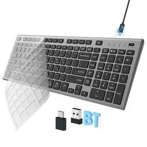 Wireless Keyboard Rechargeable, Bluetooth or 2.4G USB C Black Grey Wireless Keyboard Rechargeable, Bluetooth or 2.4G USB C Black Grey