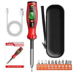 Digital Voltage Tester Pen, Non Contact Voltage Testing Pen Rechargeable AC Voltage 30V -1000V NCV Detection Replaceable 10 in 1 Batch Heads with LED Light (RED) Digital Voltage Tester Pen, Non Contact Voltage Testing Pen Rechargeable AC Voltage 30V -1000V NCV Detection Replaceable 10 in 1 Batch Heads with LED Light (RED)