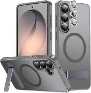 for Samsung Galaxy S26 Plus Case with Stand, Compatible with MagSafe, Camera Lens Protector, Translucent Matte Slim Silicone Shockproof Phone Cover, Gray for Samsung Galaxy S26 Plus Case with Stand, Compatible with MagSafe, Camera Lens Protector, Translucent Matte Slim Silicone Shockproof Phone Cover, Gray