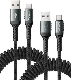 Coiled USB A to USB C Cable 6FT, 2Pack USB C Cables for Car, USB to USB C Coiled USB A to USB C Cable 6FT, 2Pack USB C Cables for Car, USB to USB C