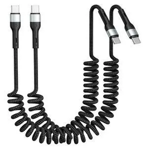 USB C to C Cable 2 Pack 5FT Coiled USB C Cable Retractable & Tangle-Free USB C to C Cable 2 Pack 5FT Coiled USB C Cable Retractable & Tangle-Free
