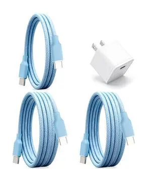 30W USB C Fast Charger, PD PPS Charger, 3 Cables, Blue 30W USB C Fast Charger, PD PPS Charger, 3 Cables, Blue