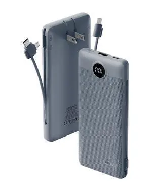 Portable Charger Built-in Cables and AC Wall Plug, USB C Power Bank 10000mAh, Travel Battery Portable Phone Charger Compact Lightweight External Battery Pack for Smart Phones, Tablets etc-Grey Portable Charger Built-in Cables and AC Wall Plug, USB C Power Bank 10000mAh, Travel Battery Portable Phone Charger Compact Lightweight External Battery Pack for Smart Phones, Tablets etc-Grey