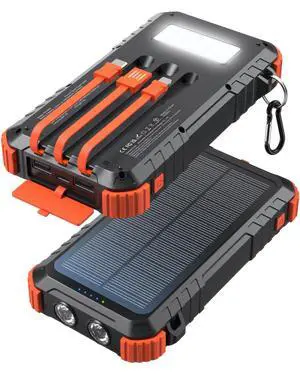 Solar Charger Power Bank 20000mAh Fast Charging Built-in 3 Cables LED Dual Flashlight Portable External Battery Pack with USB C Output Outdoor Camping Essentials for iPhone Samsung etc. Solar Charger Power Bank 20000mAh Fast Charging Built-in 3 Cables LED Dual Flashlight Portable External Battery Pack with USB C Output Outdoor Camping Essentials for iPhone Samsung etc.
