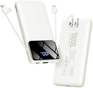 Portable Charger 10000mAh Power Bank with Built-in Cables and Wall Plug Portable Charger 10000mAh Power Bank with Built-in Cables and Wall Plug