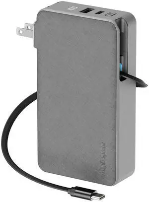 RetractaCharger 10000mAh Portable Charger Power Bank with 28-Inch Retractable USB-C Cable | Built-in Wall Plug | 30W PD Fast Charging | USB-C & A Ports | Digital Display | Grey RetractaCharger 10000mAh Portable Charger Power Bank with 28-Inch Retractable USB-C Cable | Built-in Wall Plug | 30W PD Fast Charging | USB-C & A Ports | Digital Display | Grey