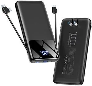 Portable Charger 10000mAh Power Bank with Built-in Cables and Wall Plug Portable Charger 10000mAh Power Bank with Built-in Cables and Wall Plug