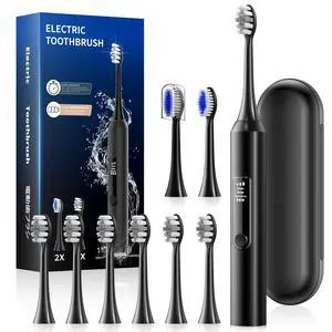Electric Toothbrush for Adults, Sonic Rechargeable Power Toothbrush with 8 Brush Heads for 24 Months, 3 Modes & 3 Speeds, 2-Min Timer, Memory, IPX7 Waterproof, Type-C Travel Toothbrush, Black Electric Toothbrush for Adults, Sonic Rechargeable Power Toothbrush with 8 Brush Heads for 24 Months, 3 Modes & 3 Speeds, 2-Min Timer, Memory, IPX7 Waterproof, Type-C Travel Toothbrush, Black