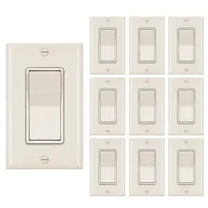 Single Pole Decorator Wall Light Switch, Paddle Rocker Interrupter Residential Grade 3 Wires Grounding 15A 120/277V UL Listed (10 Pack, Glossy Ivory) Single Pole Decorator Wall Light Switch, Paddle Rocker Interrupter Residential Grade 3 Wires Grounding 15A 120/277V UL Listed (10 Pack, Glossy Ivory)