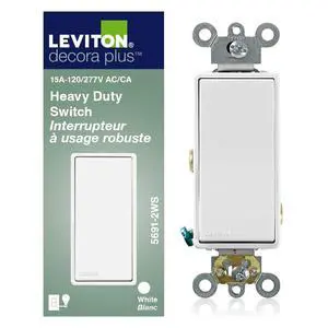15 Amp, 120/277 Volt, Decora Plus Rocker Single-Pole AC Quiet Switch, Commercial Grade, 5691-2W, White 15 Amp, 120/277 Volt, Decora Plus Rocker Single-Pole AC Quiet Switch, Commercial Grade, 5691-2W, White