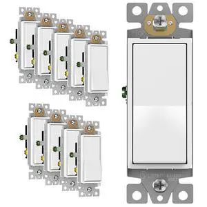 White 3-Way Decorator Paddle Rocker Light Switch, 15A, 10 Pack White 3-Way Decorator Paddle Rocker Light Switch, 15A, 10 Pack